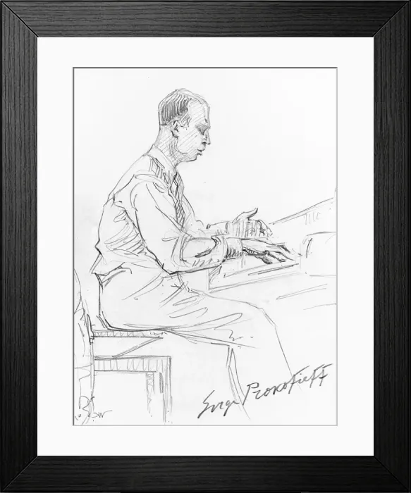 Framed Print : Sergei Prokofiev playing his Piano Concerto No. 3, 1936. Artist: Wiener, Hilda (1877-1940) Framed Print : Sergei Prokofiev playing his Piano Concerto No. 3, 1936. Artist: Wiener, Hilda (1877-1940)