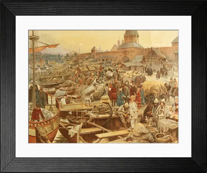 Framed Print : Novgorod Harbor, 1907. Artist: Lebedev, Klavdi Vasilyevich (1852-1916) Framed Print : Novgorod Harbor, 1907. Artist: Lebedev, Klavdi Vasilyevich (1852-1916)