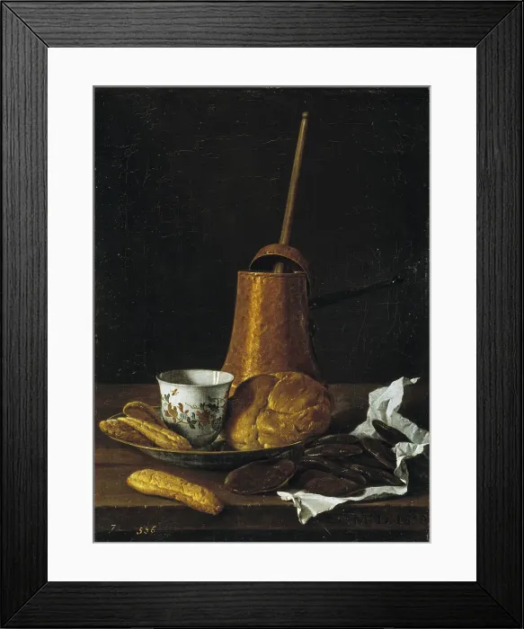 Framed Print : Still life with chocolate and pastries, 1770. Artist: Melendez, Luis Egidio (1716-1780) Framed Print : Still life with chocolate and pastries, 1770. Artist: Melendez, Luis Egidio (1716-1780)