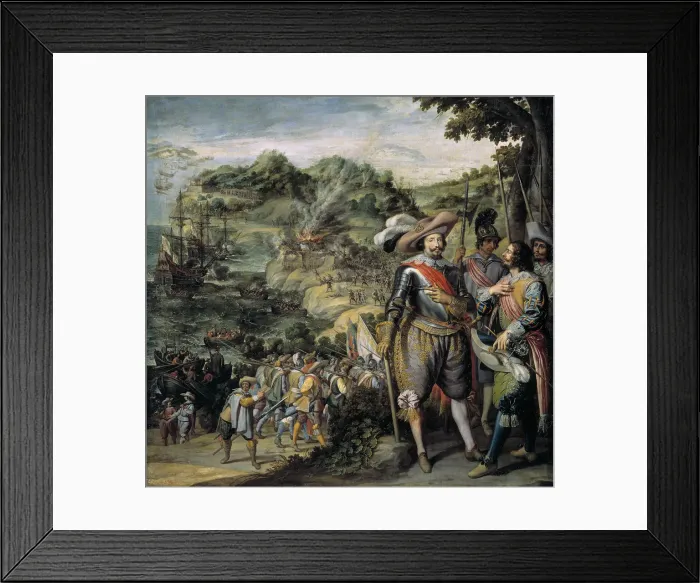 Framed Print : The capture of Saint Kitts by Don Faderique de Toledo, 1634. Artist: Castello, Felix (1595-1651) Framed Print : The capture of Saint Kitts by Don Faderique de Toledo, 1634. Artist: Castello, Felix (1595-1651)