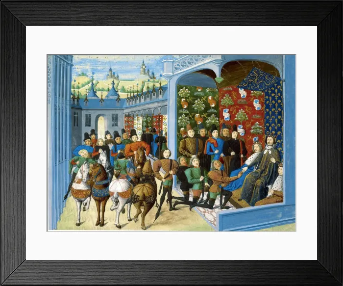 Framed Print : King Charles VI of France receives the English envoys. From the Jean Froissarts Chroniques, before Artist: Master of the Harley Froissart (active 1460-1470) Framed Print : King Charles VI of France receives the English envoys. From the Jean Froissarts Chroniques, before Artist: Master of the Harley Froissart (active 1460-1470)