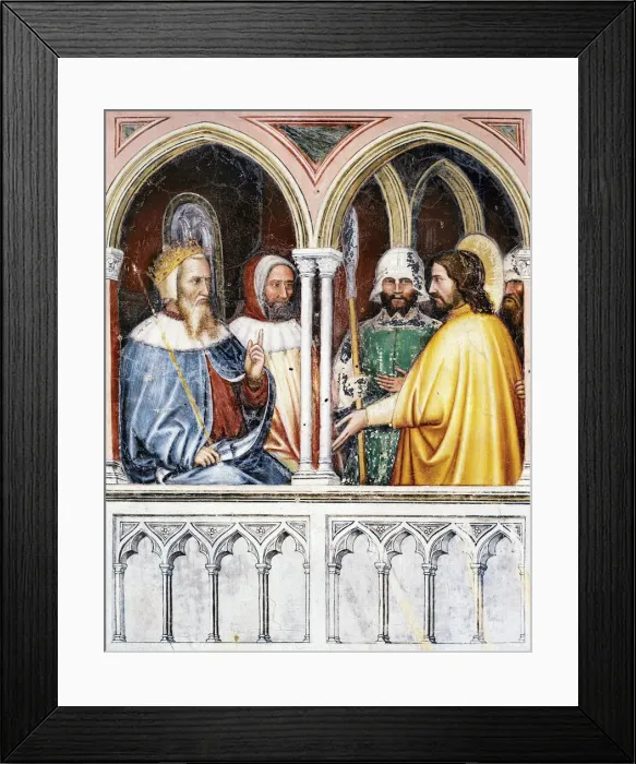 Framed Print : Saint George disputing with Diocletian. Fresco Oratorio di San Giorgio, Padua, ca 1380. Artist: Altichiero, (Altichiero da Zevio) (1330-1390)