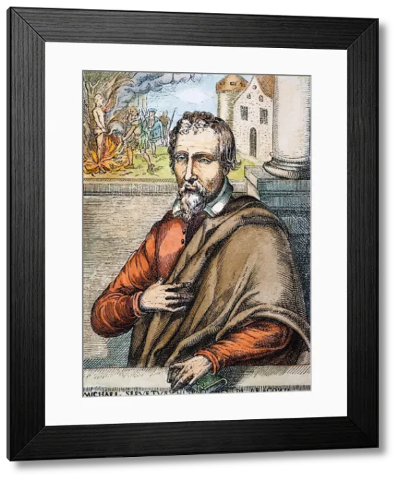 Framed Print : Portrait of Miguel Servet, Early 18th century. Artist: Anonymous Framed Print : Portrait of Miguel Servet, Early 18th century. Artist: Anonymous