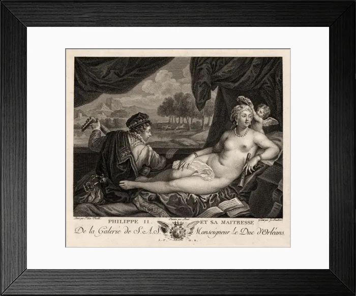 Framed Print : Philip II and his Mistress (after Titian), c. 1780. Artist: Bouillard, Jacques (1744-1806) Framed Print : Philip II and his Mistress (after Titian), c. 1780. Artist: Bouillard, Jacques (1744-1806)