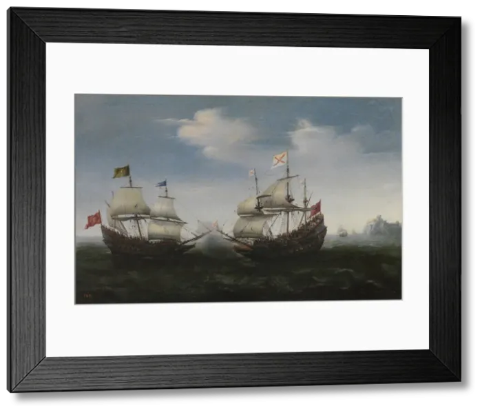 Framed Print : Naval combat against a rocky shore, 1627. Artist: Vroom, Hendrick Cornelisz. (1562 / 3-1640) Framed Print : Naval combat against a rocky shore, 1627. Artist: Vroom, Hendrick Cornelisz. (1562 / 3-1640)