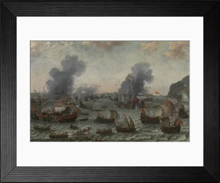 Framed Print : The Battle of Gibraltar, 25 April 1607, c. 1617. Artist: Willaerts, Adam (1577-1664) Framed Print : The Battle of Gibraltar, 25 April 1607, c. 1617. Artist: Willaerts, Adam (1577-1664)