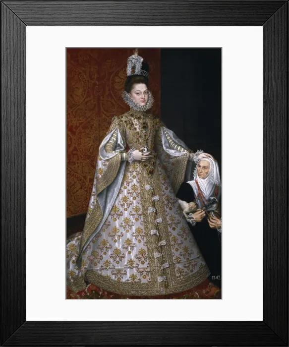 Framed Print : The Infanta Isabel Clara Eugenia (1566-1633) with the Dwarf, Magdalena Ruiz, 1585-1588. Artist: Sanchez Coello, Alonso (1531-1588) Framed Print : The Infanta Isabel Clara Eugenia (1566-1633) with the Dwarf, Magdalena Ruiz, 1585-1588. Artist: Sanchez Coello, Alonso (1531-1588)