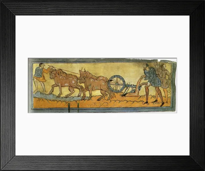 Framed Print : Peasants ploughing (Miniature from the Cotton MS Tiberius), 11th century. Artist: Anonymous Framed Print : Peasants ploughing (Miniature from the Cotton MS Tiberius), 11th century. Artist: Anonymous