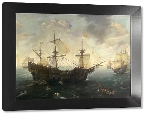 Spanish Armada Off the Coast of England, ca 1620-1625. Artist: Wieringen, Cornelis Claesz, van (ca 1576-1633)