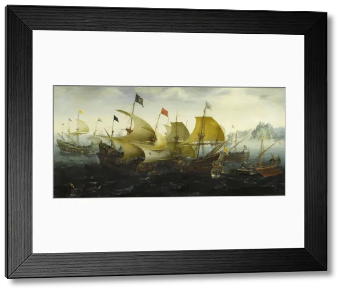 Framed Print : Battle of Cadiz (Dutch and English Ships Attack the Spanish Armada), 1608. Artist: Aert Anthonisz. (Aert van Antum) (ca. 1580-1620) Framed Print : Battle of Cadiz (Dutch and English Ships Attack the Spanish Armada), 1608. Artist: Aert Anthonisz. (Aert van Antum) (ca. 1580-1620)