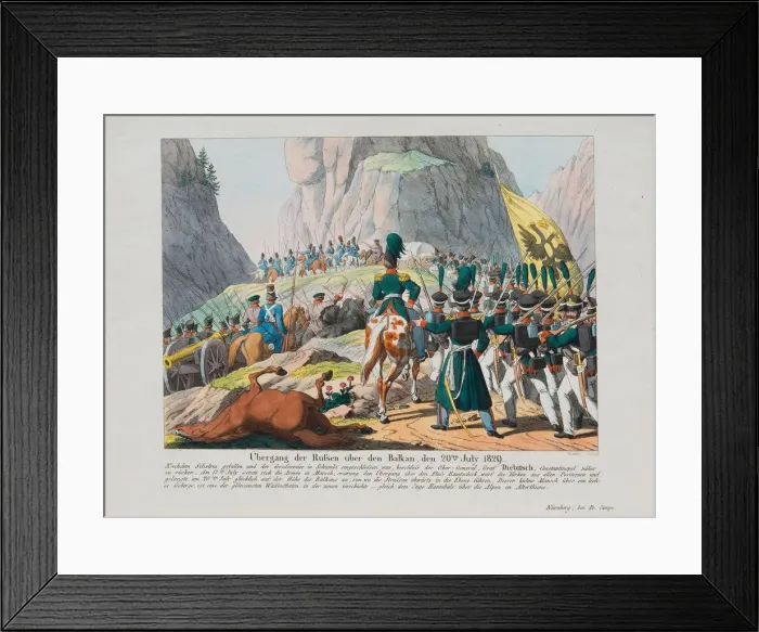 Framed Print : The Army of Graf Ivan Ivanovich Diebitsch crossing the Balkans, c. 1830. Artist: Campe, August Friedrich Andreas (1777-1846) Framed Print : The Army of Graf Ivan Ivanovich Diebitsch crossing the Balkans, c. 1830. Artist: Campe, August Friedrich Andreas (1777-1846)