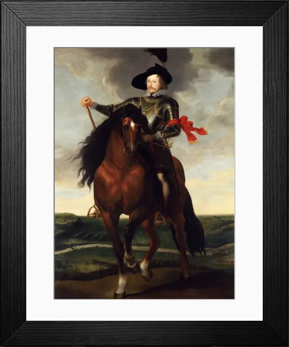 Framed Print : Equestrian portrait of Crown Prince Wladyslaw Vasa with the Battle of Khotyn in the background, ca 1 Artist: Rubens, Peter Paul, (School) Framed Print : Equestrian portrait of Crown Prince Wladyslaw Vasa with the Battle of Khotyn in the background, ca 1 Artist: Rubens, Peter Paul, (School)