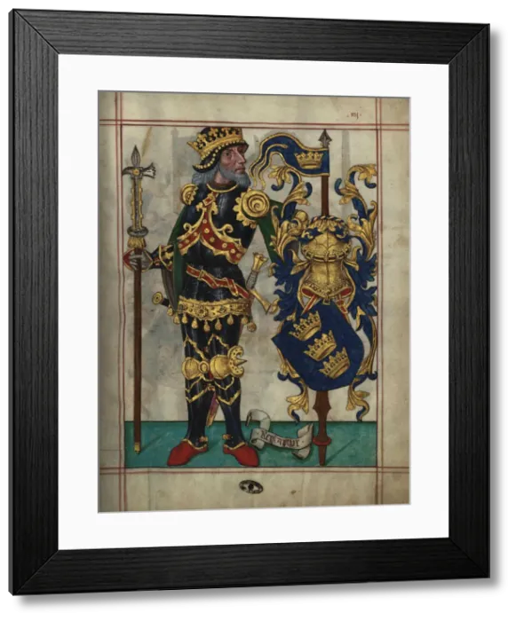Framed Print : King Arthur (From Livro do Ameiro-Mor), 1509. Artist: Anonymous Framed Print : King Arthur (From Livro do Ameiro-Mor), 1509. Artist: Anonymous
