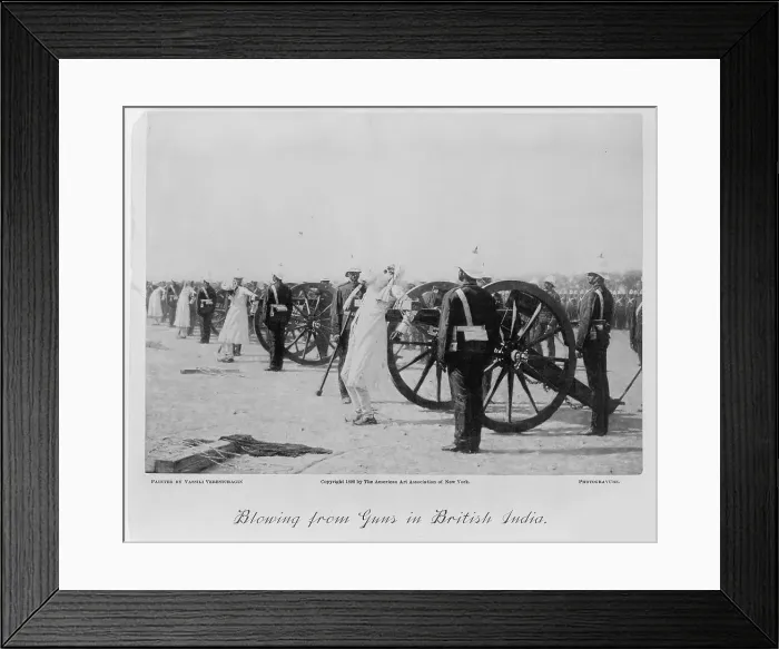 Framed Print : Blowing from guns in British India, c. 1890. Artist: Vereshchagin, Vasili Vasilyevich (1842-1904) Framed Print : Blowing from guns in British India, c. 1890. Artist: Vereshchagin, Vasili Vasilyevich (1842-1904)