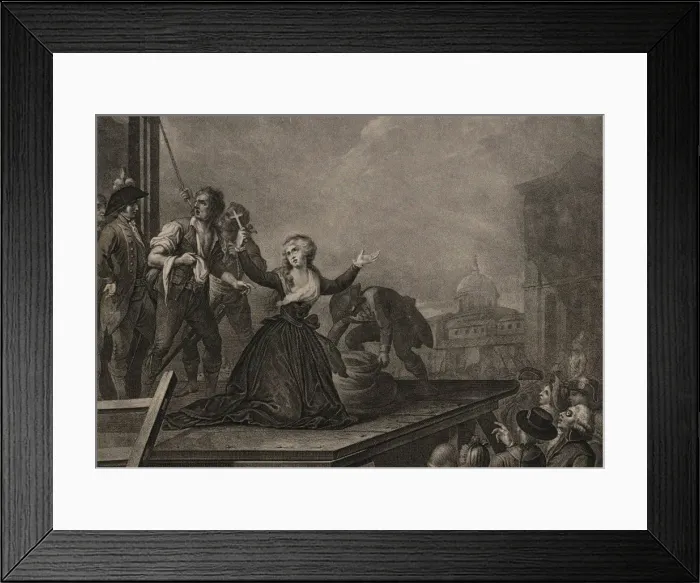 Framed Print : Madame Elisabeth de France, sister of the King, before the guillotine on 10th May 1794, c. 1795. Artist: Lasinio, Carlo (1759-1838) Framed Print : Madame Elisabeth de France, sister of the King, before the guillotine on 10th May 1794, c. 1795. Artist: Lasinio, Carlo (1759-1838)