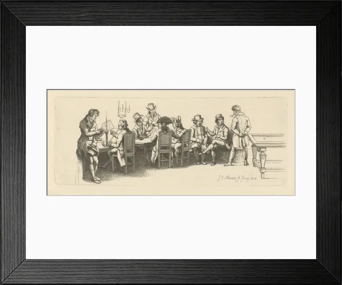 Framed Print : Men in a coffee house with a Billiard room, 1814. Artist: Marcus, Jacob Ernst (1774-1826)
