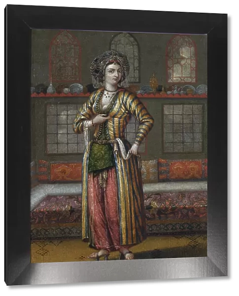 A noble lady of Constantinople wearing Hammam shoes. Artist: Vanmour (Van Mour), Jean-Baptiste, (School)