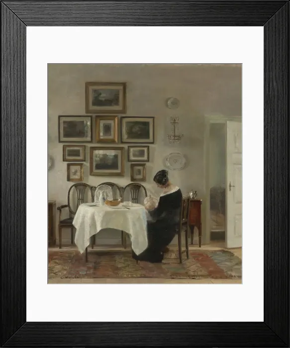 Framed Print : Mother and Child at the table. Artist: Holsoe, Carl (1863-1935) Framed Print : Mother and Child at the table. Artist: Holsoe, Carl (1863-1935)