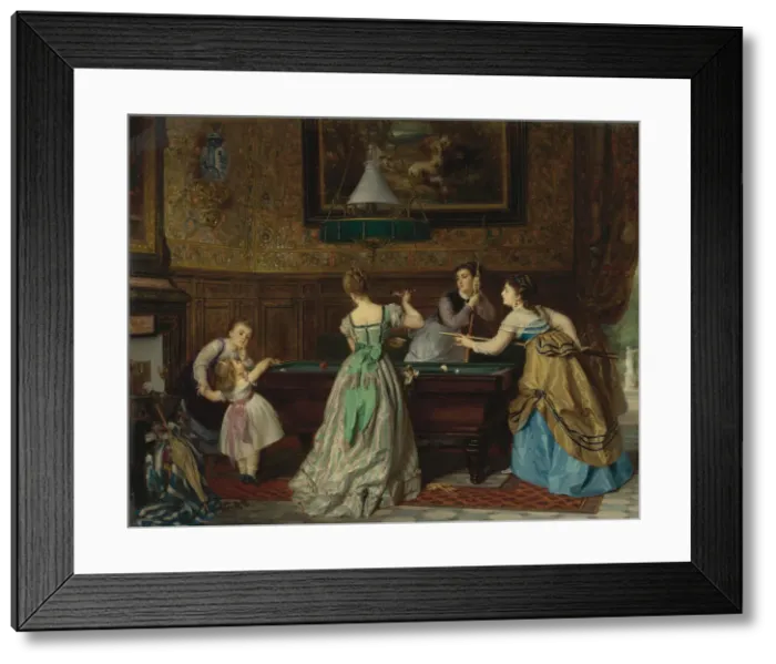 Framed Print : Ladies Playing Billiards, 1869. Artist: Boutibonne, Charles-Edouard (1816-1897) Framed Print : Ladies Playing Billiards, 1869. Artist: Boutibonne, Charles-Edouard (1816-1897)