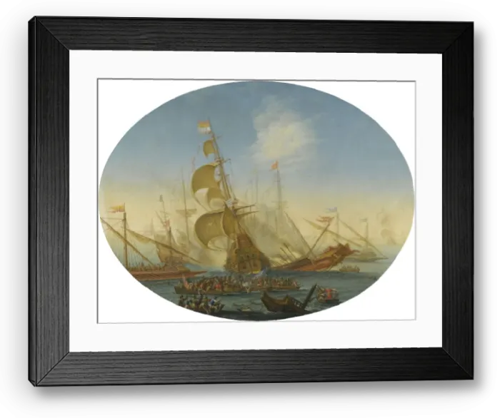 Framed Print : A naval battle between Turks and Christians. Artist: Grevenbroeck, Orazio (1670-1730) Framed Print : A naval battle between Turks and Christians. Artist: Grevenbroeck, Orazio (1670-1730)