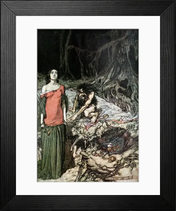 Framed Print : The wooing of Grimhilde, the mother of Hagen. Illustration for Siegfried and The Twilight of the Go Artist: Rackham, Arthur (1867-1939)