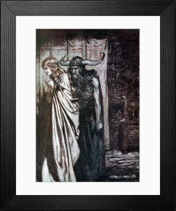 Framed Print : O wife betrayed I will avenge they trust deceived! Illustration for Siegfried and The Twilight of t Artist: Rackham, Arthur (1867-1939) Framed Print : O wife betrayed I will avenge they trust deceived! Illustration for Siegfried and The Twilight of t Artist: Rackham, Arthur (1867-1939)