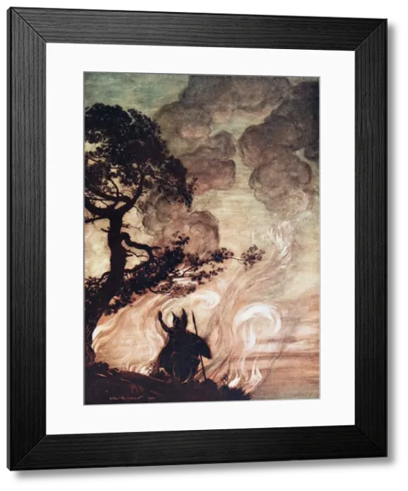 Framed Print : Wotan turns and looks sorrowfully back at Brunnhilde. Illustration for The Rhinegold and The Valkyr Artist: Rackham, Arthur (1867-1939) Framed Print : Wotan turns and looks sorrowfully back at Brunnhilde. Illustration for The Rhinegold and The Valkyr Artist: Rackham, Arthur (1867-1939)