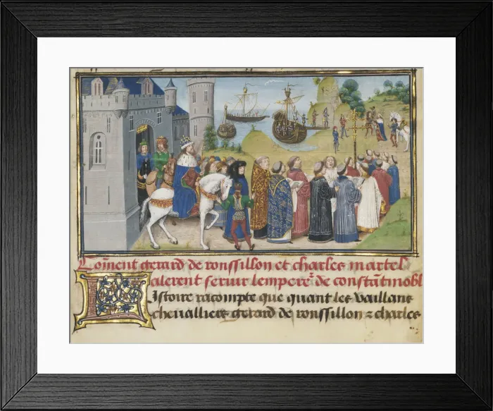 Framed Print : The Byzantine Emperor Welcoming Roussillon and Martel, 1468-1470. Artist: Liedet, Loyset (1420-1479) Framed Print : The Byzantine Emperor Welcoming Roussillon and Martel, 1468-1470. Artist: Liedet, Loyset (1420-1479)