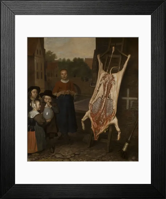 Framed Print : Slaughtered pig, 1670. Artist: Ten Oever, Oever (1639-1716) Framed Print : Slaughtered pig, 1670. Artist: Ten Oever, Oever (1639-1716)