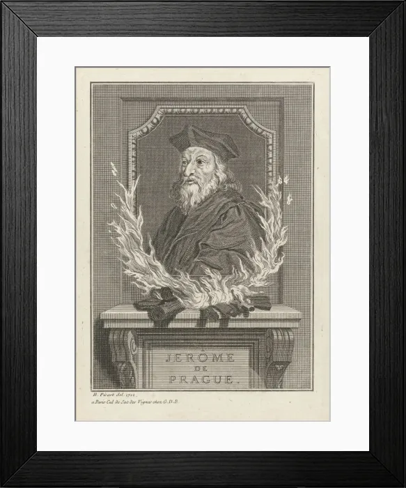 Framed Print : Portrait of Jerome of Prague, 1712. Artist: Picart, Bernard (1673?1733) Framed Print : Portrait of Jerome of Prague, 1712. Artist: Picart, Bernard (1673?1733)