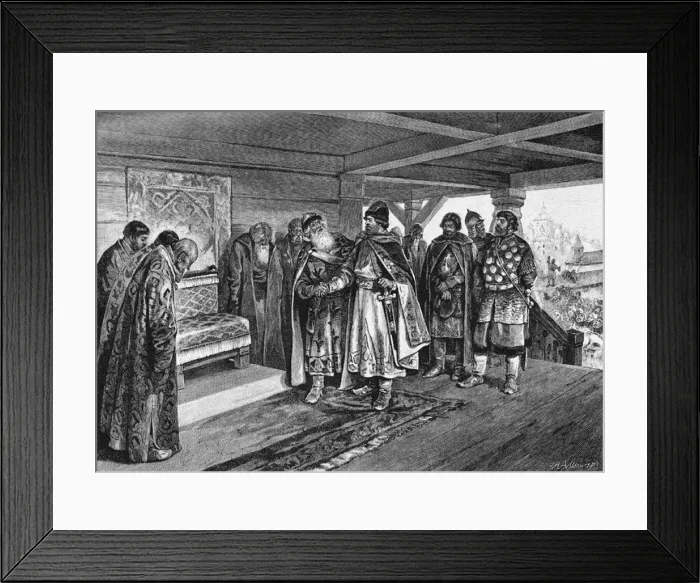 Framed Print : Iziaslav II Mstislavich and Viacheslav I Vladimirovich, 1890. Artist: Lebedev, Klavdi Vasilyevich (1852-1916) Framed Print : Iziaslav II Mstislavich and Viacheslav I Vladimirovich, 1890. Artist: Lebedev, Klavdi Vasilyevich (1852-1916)