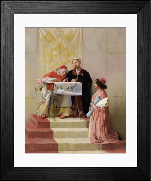 Framed Print : Bramante Showing Plans For Basilica of St. Peter To The Pope. Artist: Blashfield, Edwin Howland (1848-1936) Framed Print : Bramante Showing Plans For Basilica of St. Peter To The Pope. Artist: Blashfield, Edwin Howland (1848-1936)