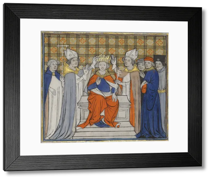 Framed Print : The Anointing and Coronation of Louis IV at Laon, 19 June 936. From Grandes Chroniques de France, 15 Artist: Anonymous Framed Print : The Anointing and Coronation of Louis IV at Laon, 19 June 936. From Grandes Chroniques de France, 15 Artist: Anonymous