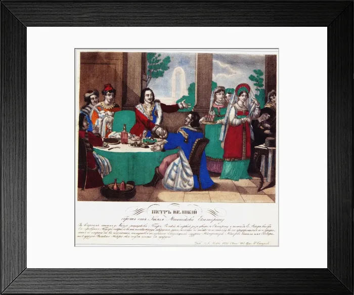 Framed Print : Peter the Great takes Menshikov Catherine away, 1833. Artist: Russian Master Framed Print : Peter the Great takes Menshikov Catherine away, 1833. Artist: Russian Master