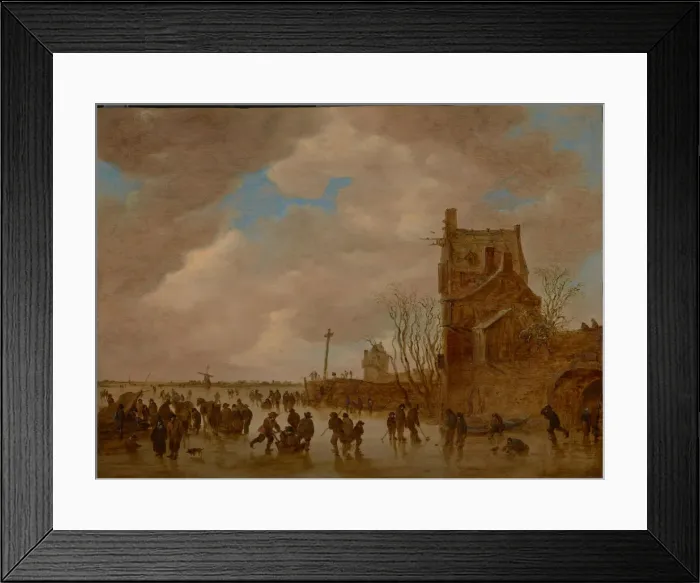 Framed Print : Ice pleasures in front of a bridge tower, 1655. Artist: Goyen, Jan Josefsz, van (1596-1656)