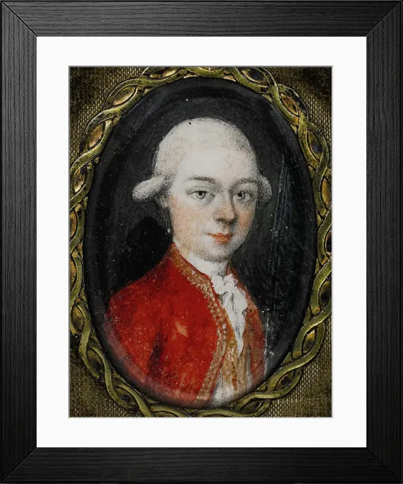 Framed Print : Miniature portrait of Wolfgang Amadeus Mozart (1756-1791), 1777. Artist: Anonymous Framed Print : Miniature portrait of Wolfgang Amadeus Mozart (1756-1791), 1777. Artist: Anonymous