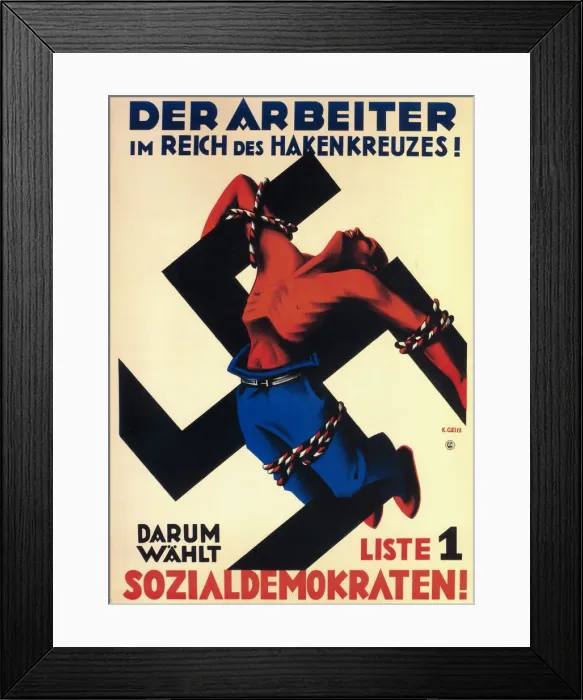 Framed Print : The worker under the swastika state! Therefore choose list 1, the Social Democrats!, 1932. Artist: Geiss, Karl (active 1924-1935) Framed Print : The worker under the swastika state! Therefore choose list 1, the Social Democrats!, 1932. Artist: Geiss, Karl (active 1924-1935)