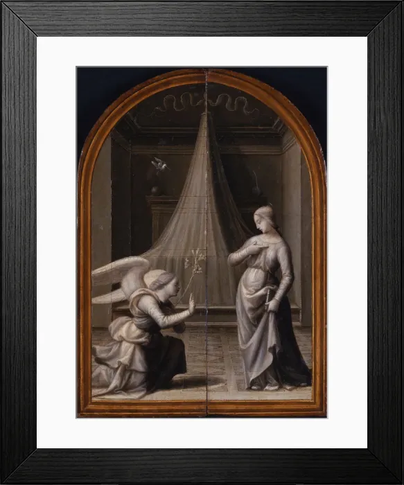 Framed Print : The Annunciation. (Triptych, reverse), 1500. Artist: Albertinelli, Mariotto (1474-1515) Framed Print : The Annunciation. (Triptych, reverse), 1500. Artist: Albertinelli, Mariotto (1474-1515)