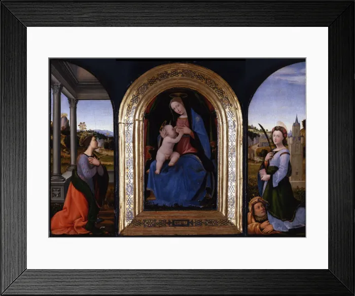 Framed Print : Enthroned Maria lactans with Saints Catherine of Alexandria and Barbara and her father Dioscurus, 15 Artist: Albertinelli, Mariotto (1474-1515) Framed Print : Enthroned Maria lactans with Saints Catherine of Alexandria and Barbara and her father Dioscurus, 15 Artist: Albertinelli, Mariotto (1474-1515)
