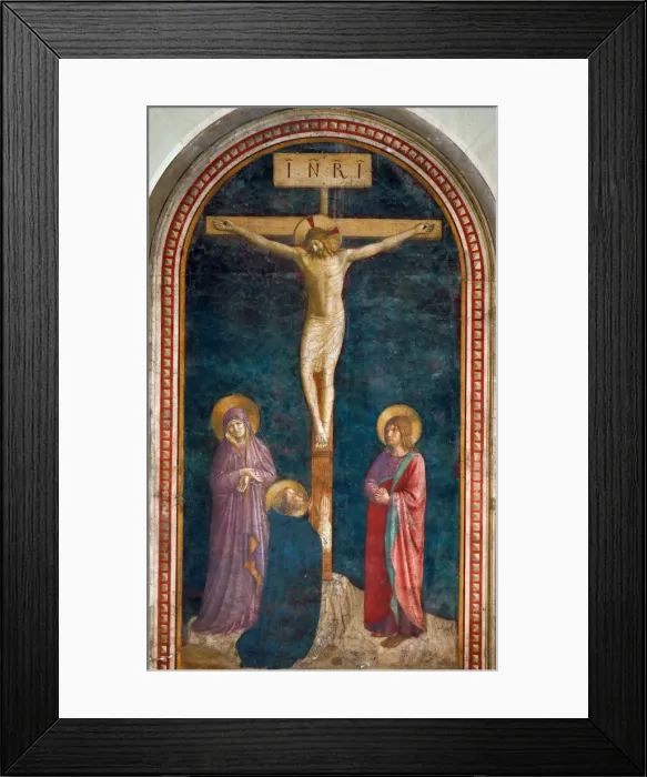 Framed Print : The Crucifixion with Saint Dominic, c. 1440. Artist: Angelico, Fra Giovanni, da Fiesole (ca. 1400-1455)