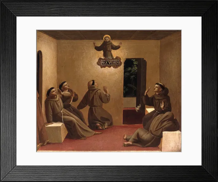 Framed Print : Apparition of Saint Francis at Arles (Scenes from the life of Saint Francis of Assisi), ca 1429. Artist: Angelico, Fra Giovanni, da Fiesole (ca. 1400-1455) Framed Print : Apparition of Saint Francis at Arles (Scenes from the life of Saint Francis of Assisi), ca 1429. Artist: Angelico, Fra Giovanni, da Fiesole (ca. 1400-1455)