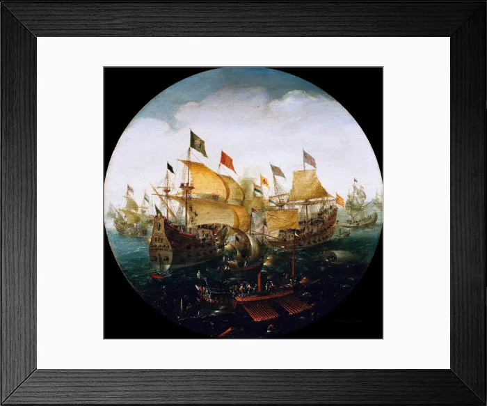 Framed Print : Sea battle between the Dutch and Spanish ships, 1604. Artist: Aert Anthonisz. (Aert van Antum) (ca. 1580-1620) Framed Print : Sea battle between the Dutch and Spanish ships, 1604. Artist: Aert Anthonisz. (Aert van Antum) (ca. 1580-1620)