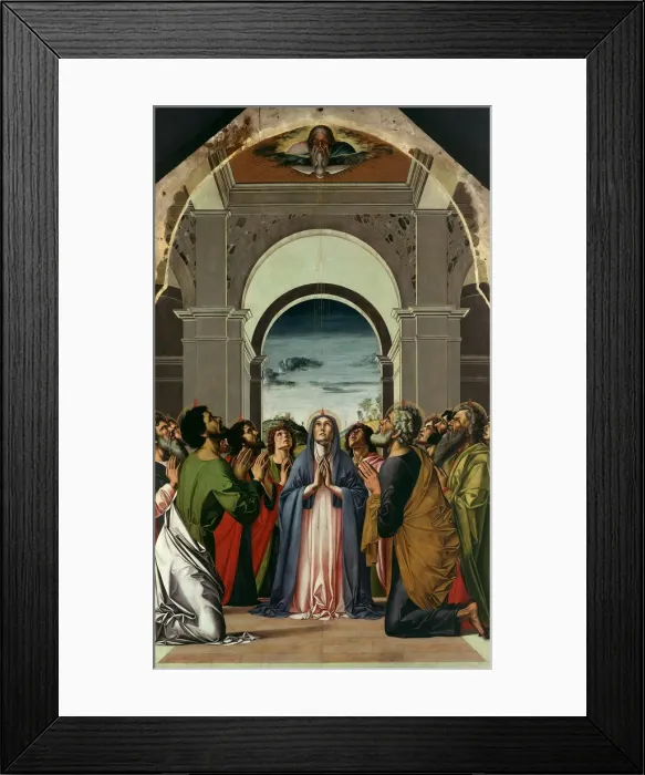 Framed Print : The Descent of the Holy Spirit. Central Panel of Polyptich of the Pentecost, ca 1475. Artist: Vivarini, Alvise (ca. 1446-ca. 1505) Framed Print : The Descent of the Holy Spirit. Central Panel of Polyptich of the Pentecost, ca 1475. Artist: Vivarini, Alvise (ca. 1446-ca. 1505)