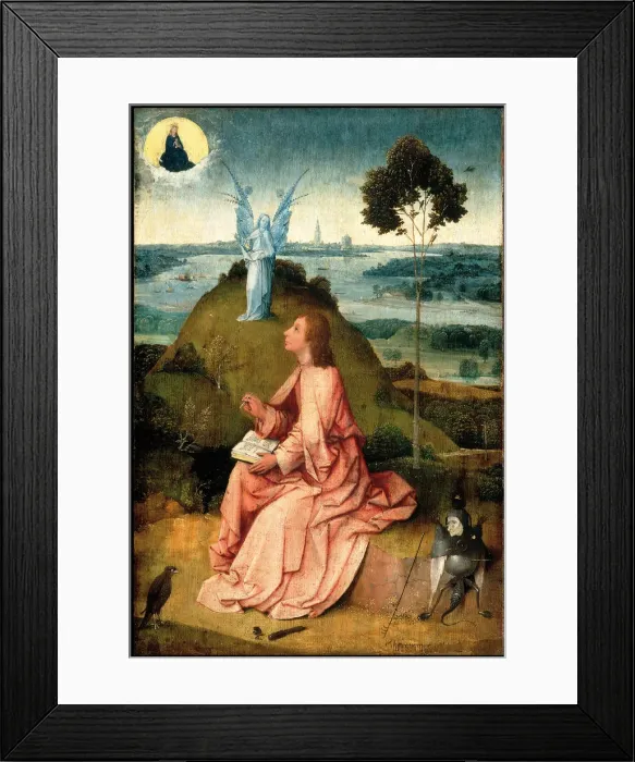 Framed Print : Saint John the Evangelist on Patmos, c. 1505. Artist: Bosch, Hieronymus (c. 1450-1516) Framed Print : Saint John the Evangelist on Patmos, c. 1505. Artist: Bosch, Hieronymus (c. 1450-1516)