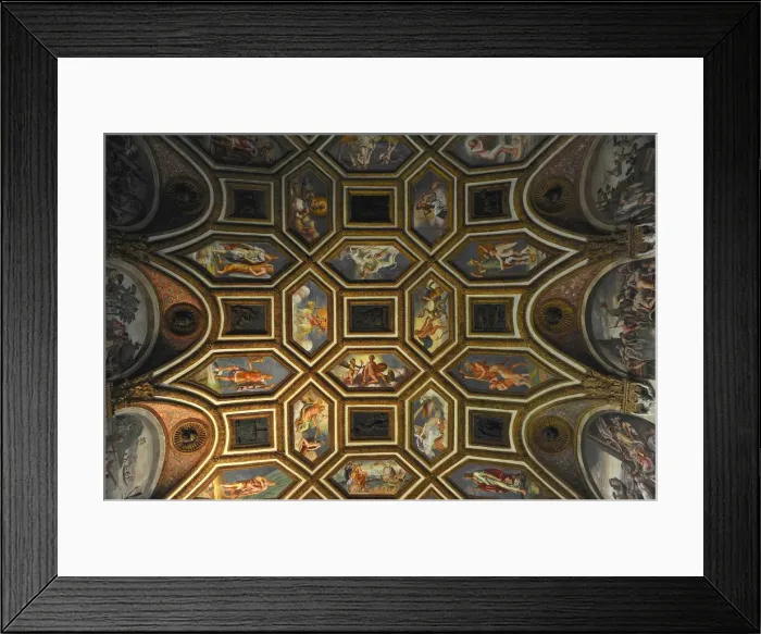 Framed Print : Ceiling decoration of the Camera dei Venti (Chamber of the Winds), 1526-1534. Artist: Romano, Giulio (1499-1546) Framed Print : Ceiling decoration of the Camera dei Venti (Chamber of the Winds), 1526-1534. Artist: Romano, Giulio (1499-1546)