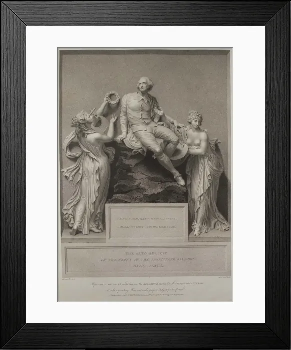 Framed Print : Shakespeare with the Muse of Literature and the Genius of Painting, 1803. Artist: Boydell, John (1720-1804) Framed Print : Shakespeare with the Muse of Literature and the Genius of Painting, 1803. Artist: Boydell, John (1720-1804)