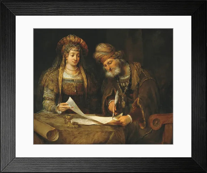 Framed Print : Esther and Mordechai, 1675. Artist: Gelder, Aert de (1645-1727) Framed Print : Esther and Mordechai, 1675. Artist: Gelder, Aert de (1645-1727)