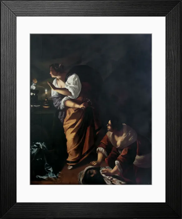 Framed Print : Judith and her maid Abra with the Head of Holofernes, c. 1647-1648. Artist: Gentileschi, Artemisia (1598-1653) Framed Print : Judith and her maid Abra with the Head of Holofernes, c. 1647-1648. Artist: Gentileschi, Artemisia (1598-1653)