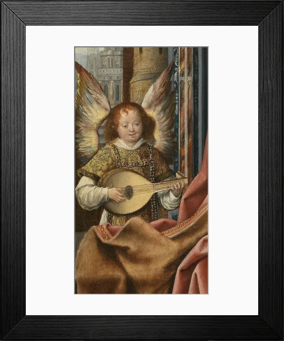 Framed Print : Triptych of the Holy Family with Music Making Angels. Detail: The Angel, ca 1510-1520. Artist: Master of Frankfurt (1460-ca. 1533) Framed Print : Triptych of the Holy Family with Music Making Angels. Detail: The Angel, ca 1510-1520. Artist: Master of Frankfurt (1460-ca. 1533)