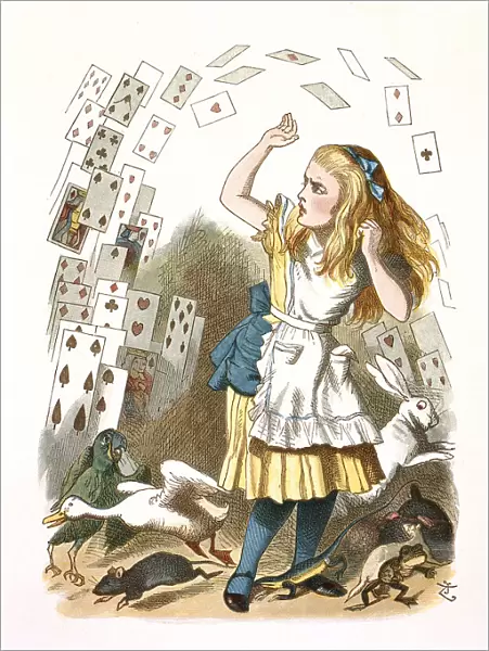 The Shower of Cards. Illustration for Alice in Wonderland by L. Carroll, 1890. Artist: Tenniel, Sir John (1820-1914)